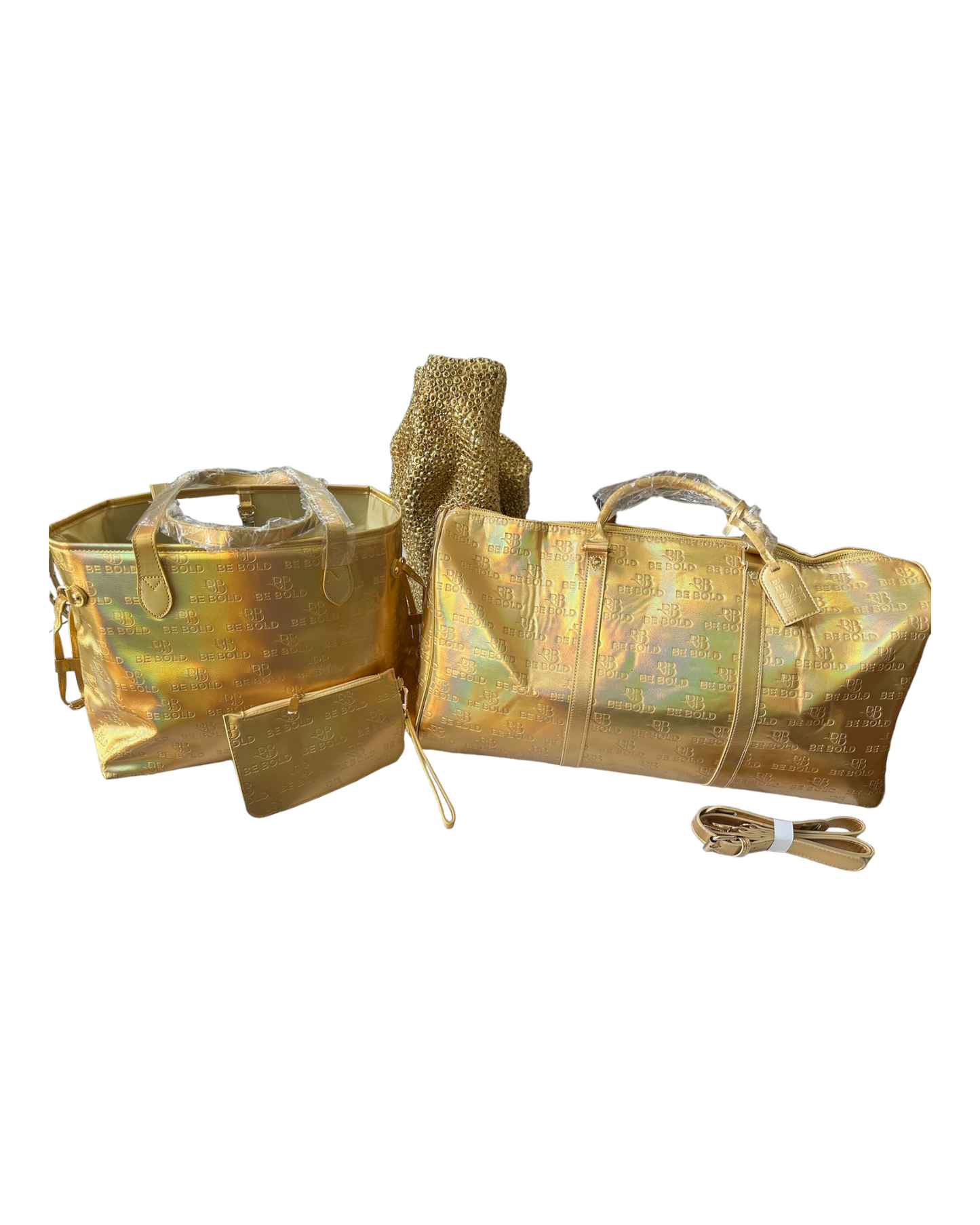 Gold Metallic Tote and Duffel Bag Set