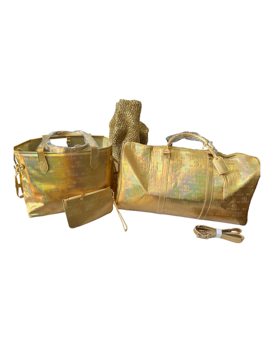 Gold Metallic Tote and Duffel Bag Set