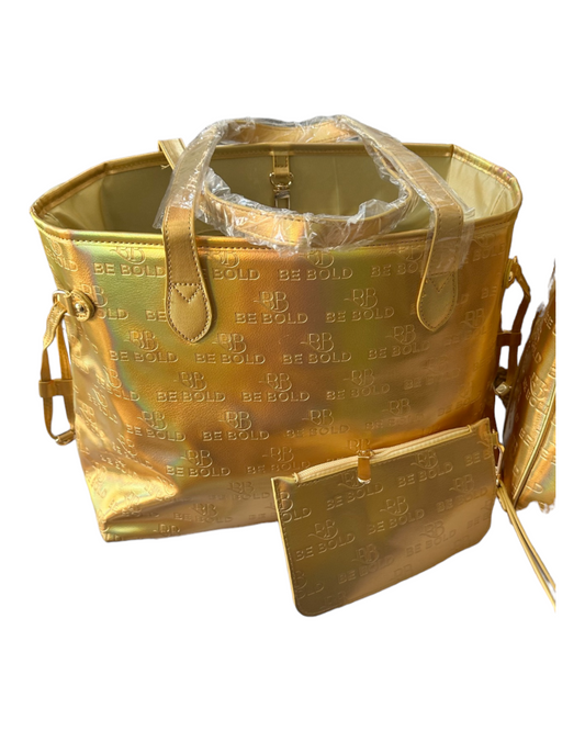 Gold Metallic Tote Bag and Wallet